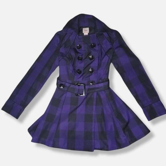 Candie's Jackets & Blazers - Candies Jacket Double Breasted Black And Purple Checkered Belted Coat Size XL